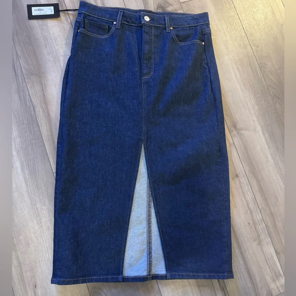 NWT Revolve PAIGE skirt Dark Blue long  Denim Button & zip Detail deep split 30